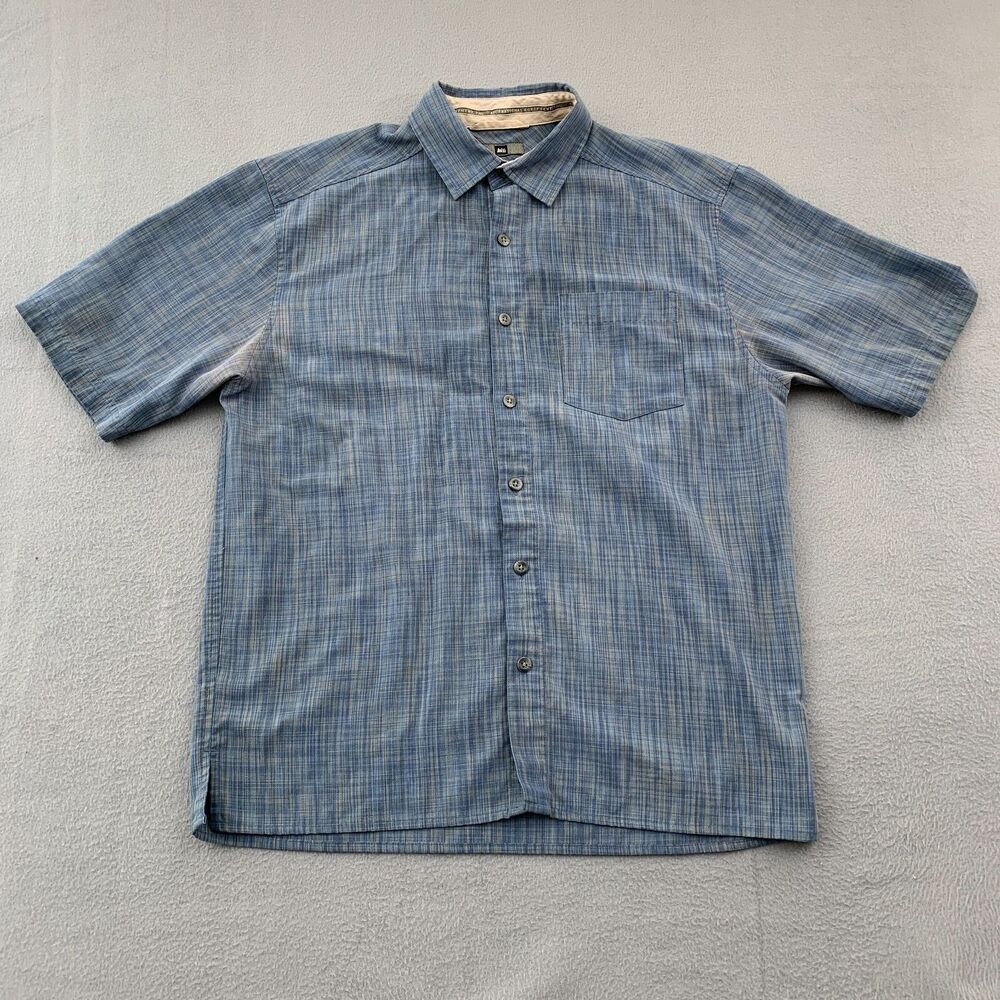 REI Button Shirt Mens Size Small Blue Rayon Polyester Blend Outdoor Hiking